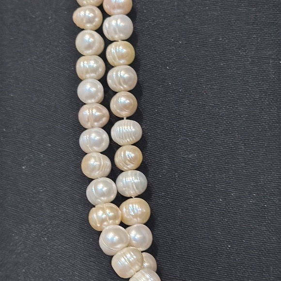 Vintage Freshwater Baroque Circle Pearl Necklace Double Strand Silver toggle 25” - Picture 9 of 15